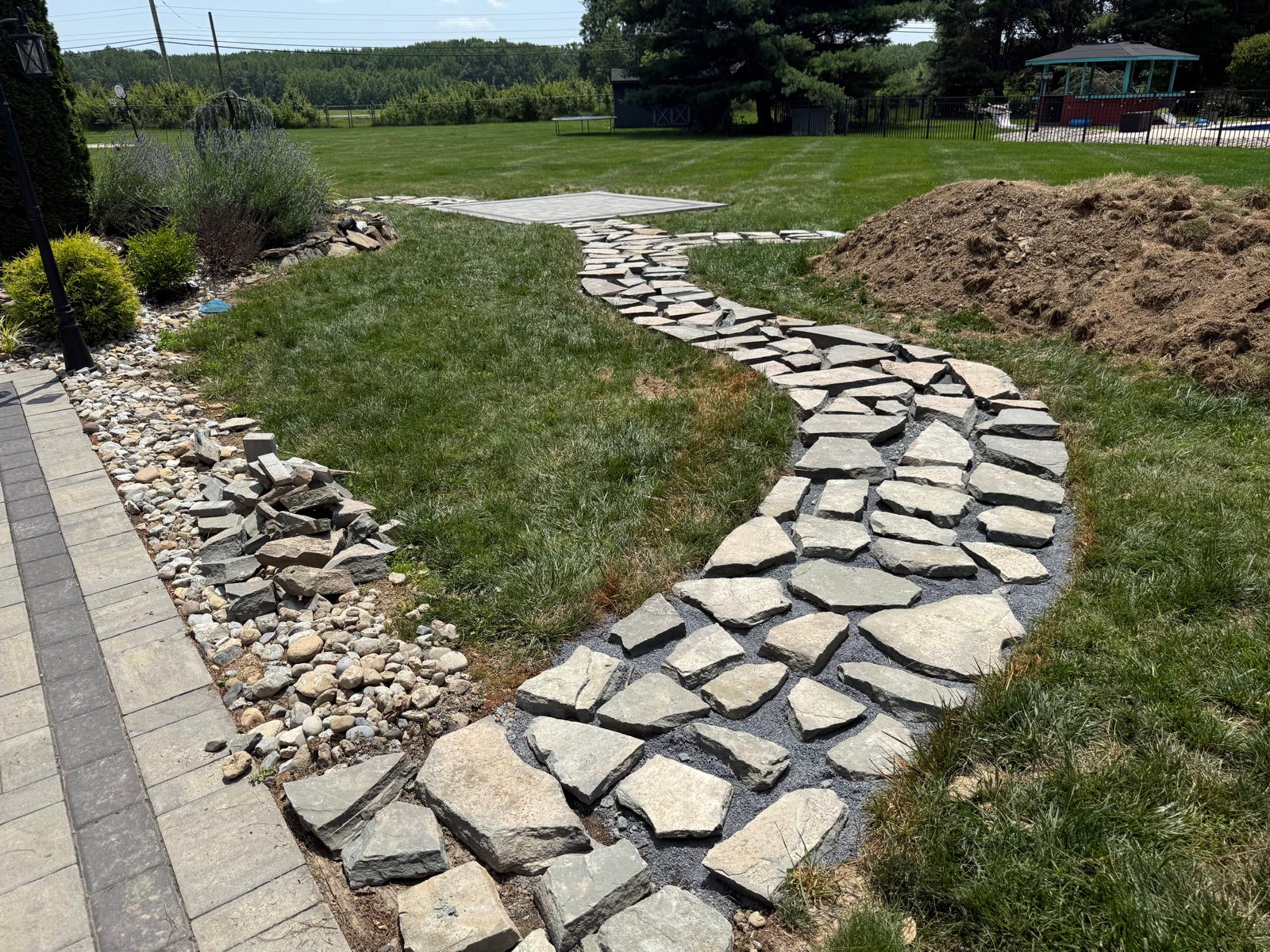 Flagstone path with river rock border